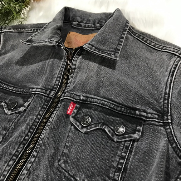 Levi's grey denim motorcycle fitted jacket - Picture 6 of 8